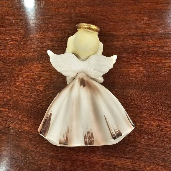 Vintage Ceramic Angel Figurine With Gold-tone Halo & Bunny - Picture 2 of 6